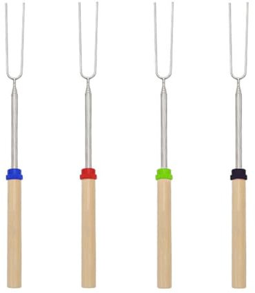 WeddHuis 4 Stück Grillspieße Teleskop Marshmallow, Roasting Sticks, Lagerfeuer Grillgabel, Lagerfeuerspieße Edelstahl, mit isolierten Griffen für Camping, Gartenparty, Grillparty (Ausziehbar 31-41cm)