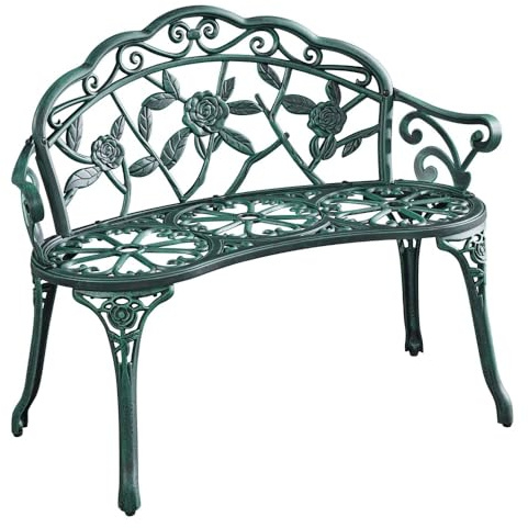 Yaheetech Panca da Giardino Panchina da Esterno a 2 Posti con Braccioli Vintage con Schienale Decorato in Alluminio 99,5 x 57 x 78,5 cm Verde