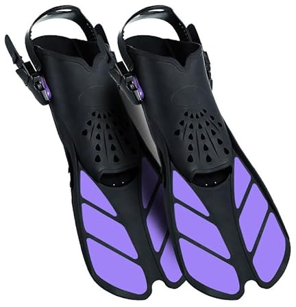 Pinne da snorkeling, pinne da nuoto per adulti, flessibili e regolabili, materiale PP+TPR, unisex, per adulti con tasca a rete (viola/M/M)
