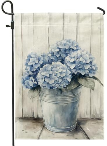 Drapeau de jardin d'hortensia bleu printemps été, bannière décorative florale pour décoration d'intérieur, drapeau de cour en tissu double face, parfait pour la décoration de pelouse extérieure, 30,5