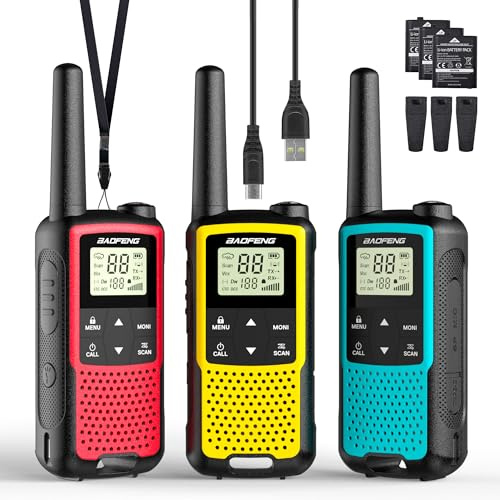 Baofeng BF-33C Talkie-Walkie PMR446 pour Enfants, radios bidirectionnelles Longue portée avec Batterie Rechargeable, Charge USB-C, VOX, pour Jeux en Plein air et Aventures familiales, Lot de 3