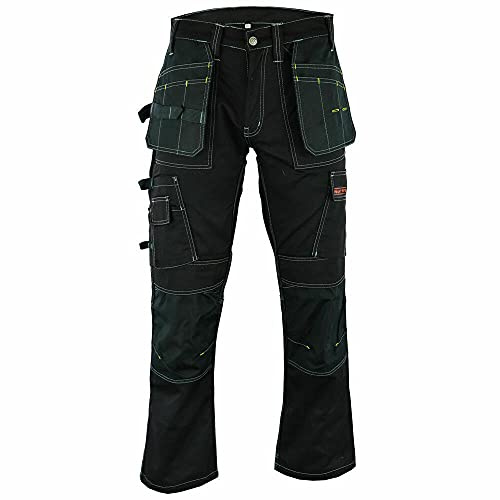 WrightFits Pro Builder Pantalon de travail noir pour homme - Pantalon de travail robuste pour homme Vêtements de travail durables pour artisans - Pantalon cargo de combat Couture triple Poches