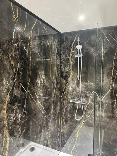 DBS Gold Black Marble Gloss Shower Panel 1000mm Wide PVC Bathroom Wall Cladding 1m x 2.4m