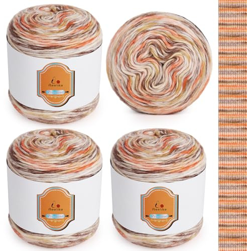 Aeelike Gradient Yarn Cake 400g, 4 x 100g Ombre Yarn for Crochet - 55% Cotton 34% Acrylic 11% Polyester - Soft Fluffy Ombre Cotton Yarn Gradient Wool for Knitting and DIY Craft Projects