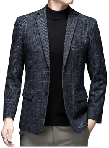 Genérico Blazer Hombre Casual, Blazer Lana para Hombre, Chaqueta Deportiva Dos Botones, Chaqueta Cuadros Azul Marino, Gruesa, Informal, con Bolsillo, Abrigo Ajustado Y Cálido para Oficina
