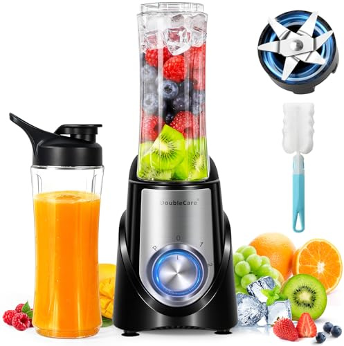 Blender Smoothie 400 W,Mixeur Blender avec BPA-Free Portables de 600ml,Mini Blender Electrique Multifonctionnel avec 6 Lames en Acier Inoxydable pour Smoothie Milk-shake Fruits