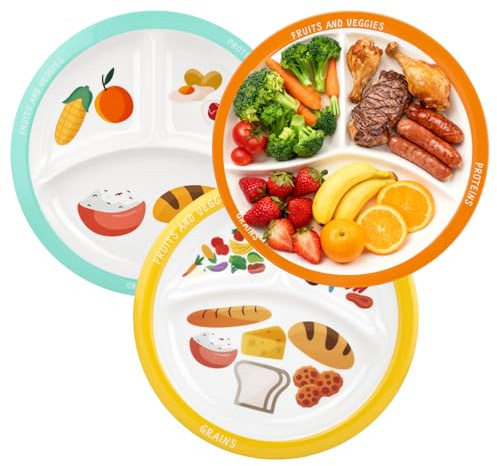 bssmmai 3 Stück Teller mit Unterteilung, Portionsteller, Snackplatte, Fondueteller, Portionsteller für Erwachsene