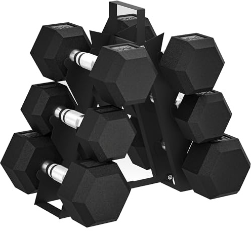 SPORTNOW Juego de Mancuernas de 6 Piezas 36 kg, Mancuernas Hexagonales 2x4kg, 2x6kg, 2x8kg, con Soporte de Almacenamiento y Mango Antideslizante para Entrenamiento en Casa Gimnasio, Negro