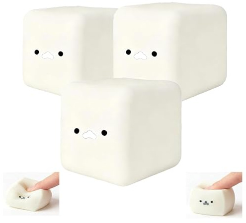 Tofu Squishy Cube, Soft Fidget Cube Squishy for Stress Relief, Cute Tofu Fidgets, Anxiety for Adults Kids (3pc)