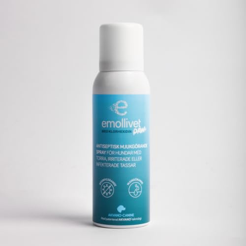Emollivet PAW+ Antiseptisk Mjukgörande Spray för Hundar med Torra och Irriterade Tassar, Klorhexidin och Vitamin E, 100 ml