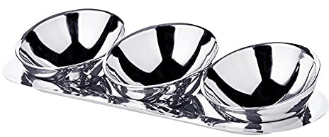 EDZARD 3er Schalen-Set Asti (Ø 10 cm, L 30 cm) Servierschalen auf Tablett in Edelstahl - Servierschalen, Dekoschale, Obstschalen, Snackschale, Servierschüssel - Schüsselschalen für Blumen & Kerzen