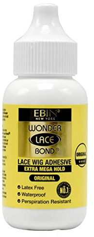 EBIN NEW YORK Wonder Lace Bond Wig Glue Extra Mega Hold 35 ml Waterproof, Quick Drying, No Residue, Latex Free, Long-Lasting Invisible Adhesive for Lace Front Wigs