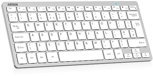 Arteck Ultra-Slim Bluetooth Keyboard Compatible with iPad 10.2-inch/Air/ 9.7-inch/Pro/Mini, iPhone and Other Bluetooth Enabled Devices Including iOS, Android, Windows, Silver