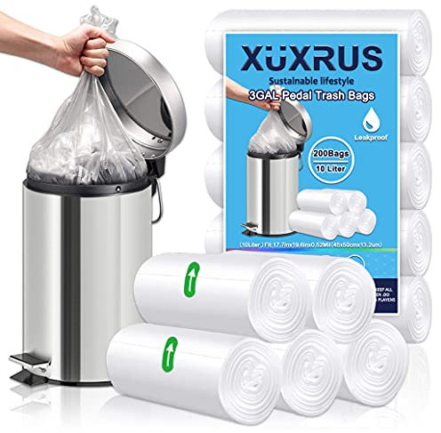 XUXRUS Müllbeutel 10L Kleine Mülltüten,Haushalt Abfallbeutel für Wohnzimmer, Büro, Bad, Küchen, 5 Rollen, 200 Stück,Weiß
