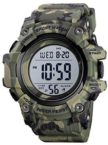 Skmei, orologio sportivo da uomo, digitale, orologio da polso da 5 ATM, impermeabile, display multifunzione, con allarme S1552Verde militare