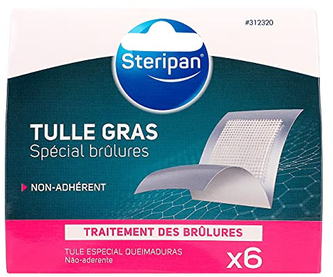 Steripan - Lote de 6 tubulles especiales para quemaduras (5 x 5 cm, no se adhiere a heridas, bolsas individuales
