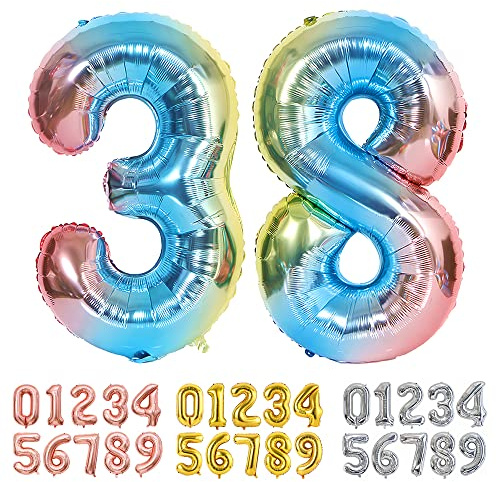 Ponmoo Foil Balloon Number 38/83 Gradient Blue, Giant Numbers 0 1 2 3 4 5 6 7 8 9 10-19 20-29 30-39 40-49 50-60-70-80-90-100, Large Balloons for Wedding Anniversary Birthday Party Decoration