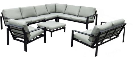 Home Deluxe - Gartenmöbel Set - Rio - Schwarz, Größe: XXL - bestehend aus 1x-Hocker, 1x-Sessel 1x-Sofa, 1x-Sofa L-Form - inkl. Kissen I Gartensitzgruppe Gartenlounge Balkonmöbel