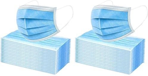 [Pack of 100] Single Use Disposable Face Mask, Effective Filtration, Bulk Pack 3-Ply Masks Facial Cover with Elastic Earloops For Home, Office, School, and Outdoors