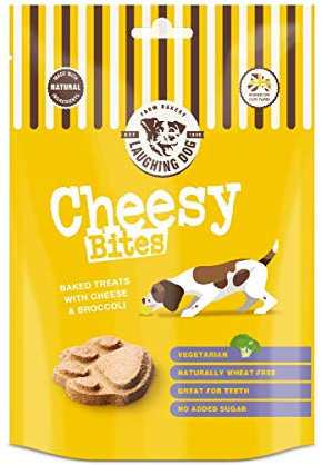 Laughing Dog - Cheesy Bites - Baked Dog Treats with Cheese & Broccoli - Naturally Wheat Free and Sugar Free, Perfect as Training Aid or Reward - 125g