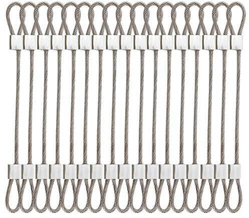 Patioer 20 st 5,9 tum (15 cm) rostfritt stål vajer snodd kabelband säkerhetsrem med flätat stål gummibelagt och 2 öglor genomskinliga