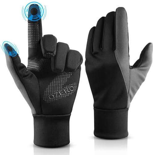 OZERO Women Winter Cycling Gloves: Touchscreen Gloves Windproof Waterproof Warm Running Gloves Anti-Slip Thermal Texting Gloves for Lady Driving Motorcycle Riding Fishing Hiking (Black-gray, L)