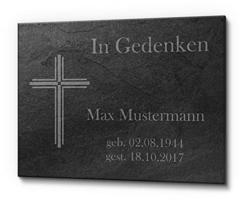 Schiefertafel aus Premium Schiefer 40 x 30 cm | Gedenkstein 100% frei gestaltbar | Grabschmuck aus Premium Schiefer für Menschen mit einem schönen Text