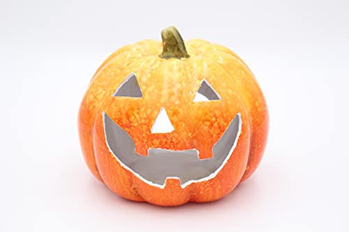 mucHome Windlicht Kürbis 16cm Halloween Herbst Zierkürbis Dekoration Teelicht Halter Laterne Lampe