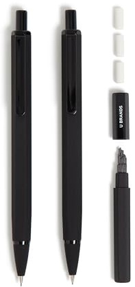 U Brands Mechanical Pencils, .7mm HB #2 Lead, 2 Pack with Refills, Black
