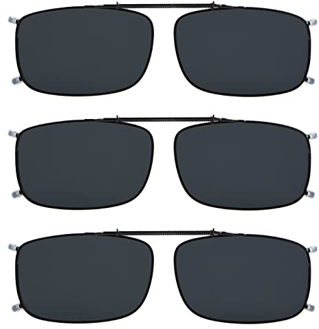 Eyekepper 3-pack Polarized Clip on Sunglasses With Spring Draw Bar Grey Lens 54 * 34MM