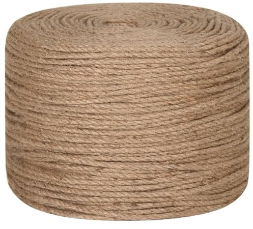 Homgoday Jute Rope Hemp Rope Garden String Parcel Cord Rope Heavy Rope Craft Cord for Garden, Crafts, Floristry, DIY Gardening and Decoration, 250 m Length, 4 mm Thickness