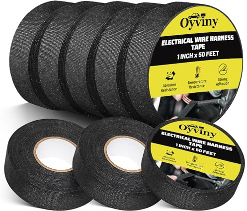 Oyviny 8 Rolls Automotive Wire Harness Cloth Tape 1 Inch x 50 Feet High Temp Self-Adhesive Noise Dampening Electrical Cloth Tape for Car Engine Wire Wrapping Protection Insulation