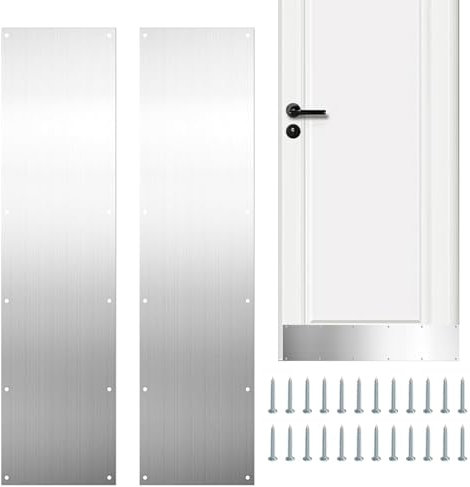 Imtrub 2 Plaques De Protection Anti-Rayures en Acier Inoxydable, Acier Inoxydable Brossé Kickplate Protection De Porte/Porte Inférieure avec Vis, Protection De Porte (410 Mm X 110 Mm avec Trous)