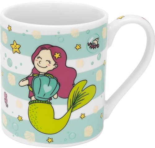 GRUSS & CO Kindertasse Motiv Meerjungfrau | Porzellan, 22 cl, Höhe 8 cm, Geschenkbanderole | Geschenk, Schule, Kindergarten, Kindergeburtstag | 48840