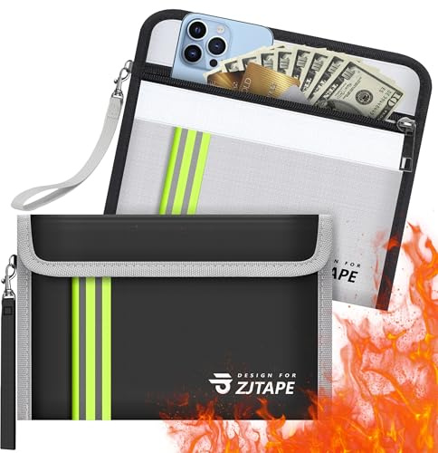 ZJTAPE 2 Piezas Bolsa ignífuga e Impermeable - Cartera ignífuga, Bolsa de protección de Dinero en Efectivo, Bolsa de Documentos con Banda Reflectante para Pasaporte、Cartera y Objetos de Valor