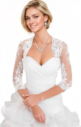 Women's Wedding Top Lace Jacket for Bride Lace Bolero Jacket Long Sleeve White XXL
