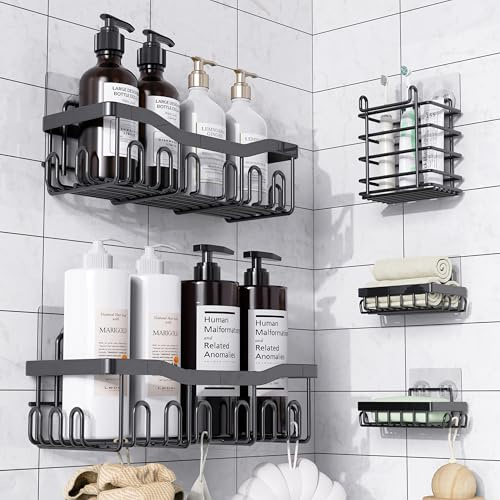 JIANDOS Shower Caddy 5 Pack Rustproof Stainless Steel Bath Organizers With Large Capacity, No Drilling Shelves, Adhesive Shower Caddy, for Bathroom Storage & Home Decor, SC02
