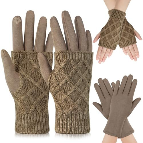 MELLIEX Gants Tactiles avec Amovible Mitaine Chaude, 2-en-1 Design Élastique Gants Femme Hiver