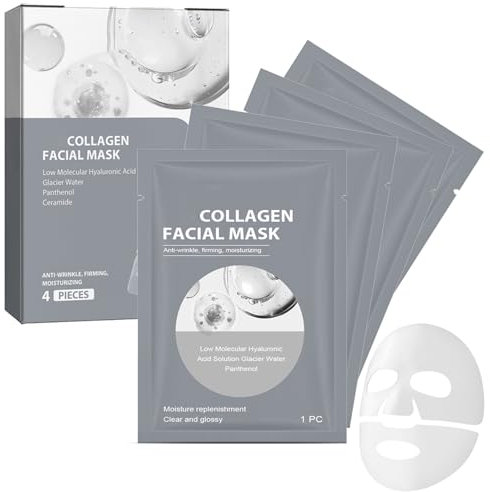 ARCHIDATE 4PCS Collagen Maske Gesicht Overnight - Anti Falten Kollagen Gesichtsmaske - Peel Off Kollagenmaske - Feuchtigkeitsspendende Gesichtsmaske - Masken Beauty Tuchmasken Gesicht Straffend Haut