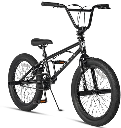 AVASTA Bicicleta BMX Estilo Libre para niños de 20 Pulgadas, para niños de 6 7 8 9 10 11 12 13 14 años, niñas, Adolescentes Principiantes con 4 Clavijas y giroscopio de 360 ​​Grados, Negro