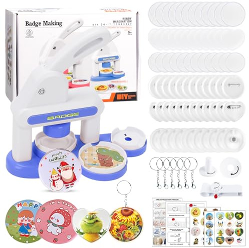 Maquina Hacer Chapas 35 + 55 mm, Máquina de chapas con 42 accesorios y cortador circular, prensa de pines personalizada para badges, broches, regalos para niños