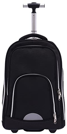 MEELRYD Trolleyryggsäck med hjul, för bärbara datorer och Macbooks under 15 tum, affärsrullande ryggsäck med stora hjul, 45 l reseryggsäck, dold tröja, vattentät för arbete resor, svart