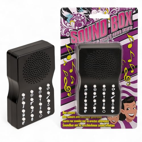 MIJOMA Soundbox Crazy Moments - Macchina acustica con 16 divertenti effetti sonori - Gag regalo per feste, serate di gioco e ufficio
