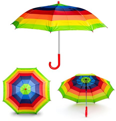 ARUUJ Small Rainbow Umbrella with Quick Push Button Opening, Durable Polyester, Strong Metal, Plastic Handle, Lightweight Mini Umbrella for School, Outdoor Play, Travel and Everyday Use