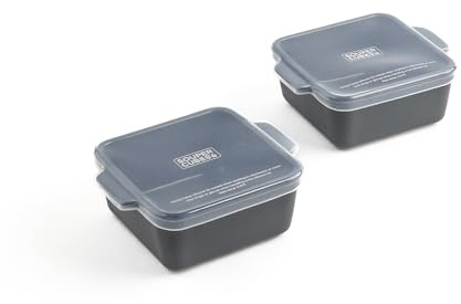 Souper Cubes Stoneware 2.0-5 x 5 Baking Dishes for Oven, Made in USA, Premium Mini Ceramic Baking Dishes with Silicone Covers for Individual Portions, Set of 2 - Charcoal