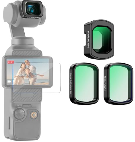NEEWER Filter för Pocket 4/3/Xtra Mus, vidvinkelobjektiv 0,75x+ diffusor svart 1/4+LPR-filter+skärmskydd, actionkameratillbehör kompatibel med DJI Osmo Pocket 4/3/Xtra Muse,FL-C84
