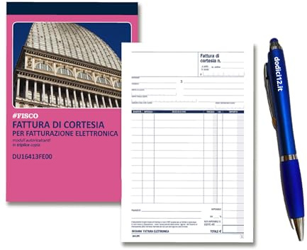 Blocchi Fatture di Cortesia A5 (21x15 cm) - 3 Copie Autoricalcanti - 99 Fogli (33 Serie x 3 Copie) - Ideale per Fatturazione Elettronica, Commercianti e Artigiani CON PENNA TOUCH OMAGGIO Dodici12