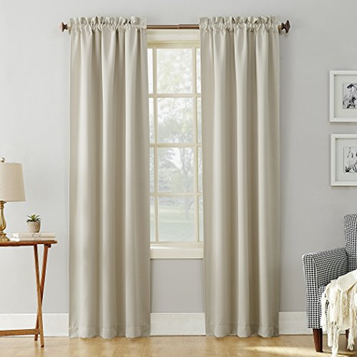 Sun Zero Easton Energy Saving Blackout Rod Pocket Curtain Panel, 40 x 84, Pearl