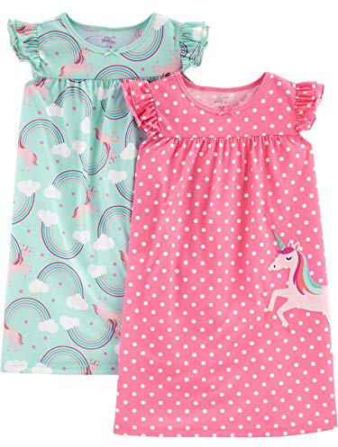 Simple Joys by Carter's Toddler Girls' Nightgowns, Pack of 2, Mint Green Rainbow/Pink Polka Dot, 2-3T
