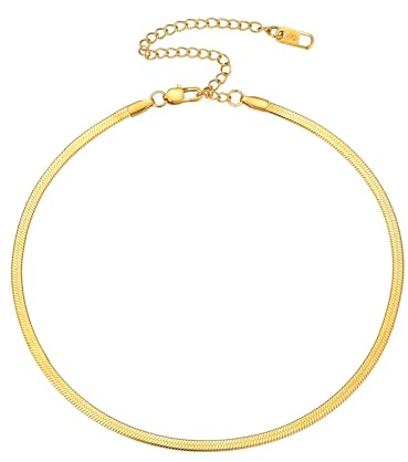 PROSTEEL Chaîne Maillon Miroir Plaqué Or Collier Femme Doré Court Ras de Cou Ajustable 41cm 3mm de Large